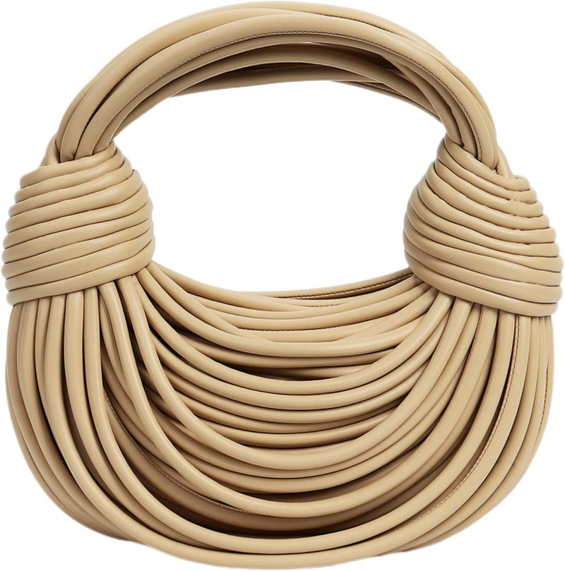 Gimue Gold Purse for Women, Woven Knotted Bread Crossbody Clutch Top Handle Creative Noodles Bag Underarm Shoulder Handbag | Woven, Small, Leather, Top Handle, Noodles - Image 1